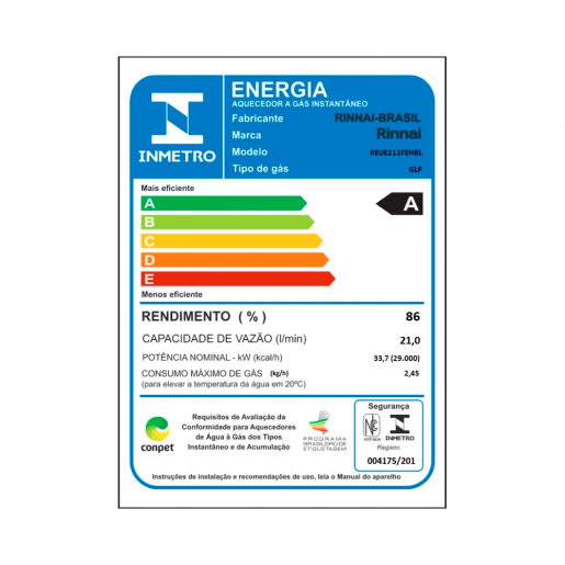 Aquecedor a Gás E21 GLP Prata Rinnai